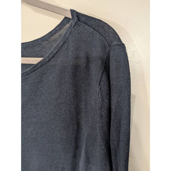 J. Jill Boxy Linen Blend Sweater Top women's Large petite navy blue nautical - Picture 2 of 8